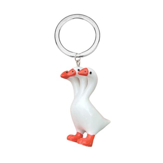 Three-Headed White Goose Keychain Pendant Necklace Earrings Three-Dimensional Relief Resin Hand-Painted Lightweight Necklace Jewelry Gift Accessories
