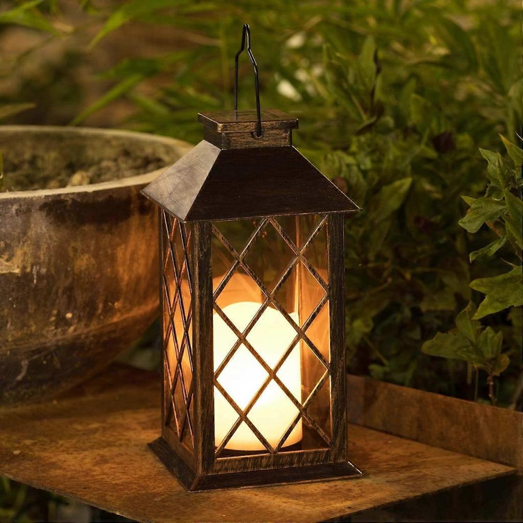 Solar Lantern Hanging Garden Outdoor Lights Flickering Flameless Candle Waterproof LED Lamp