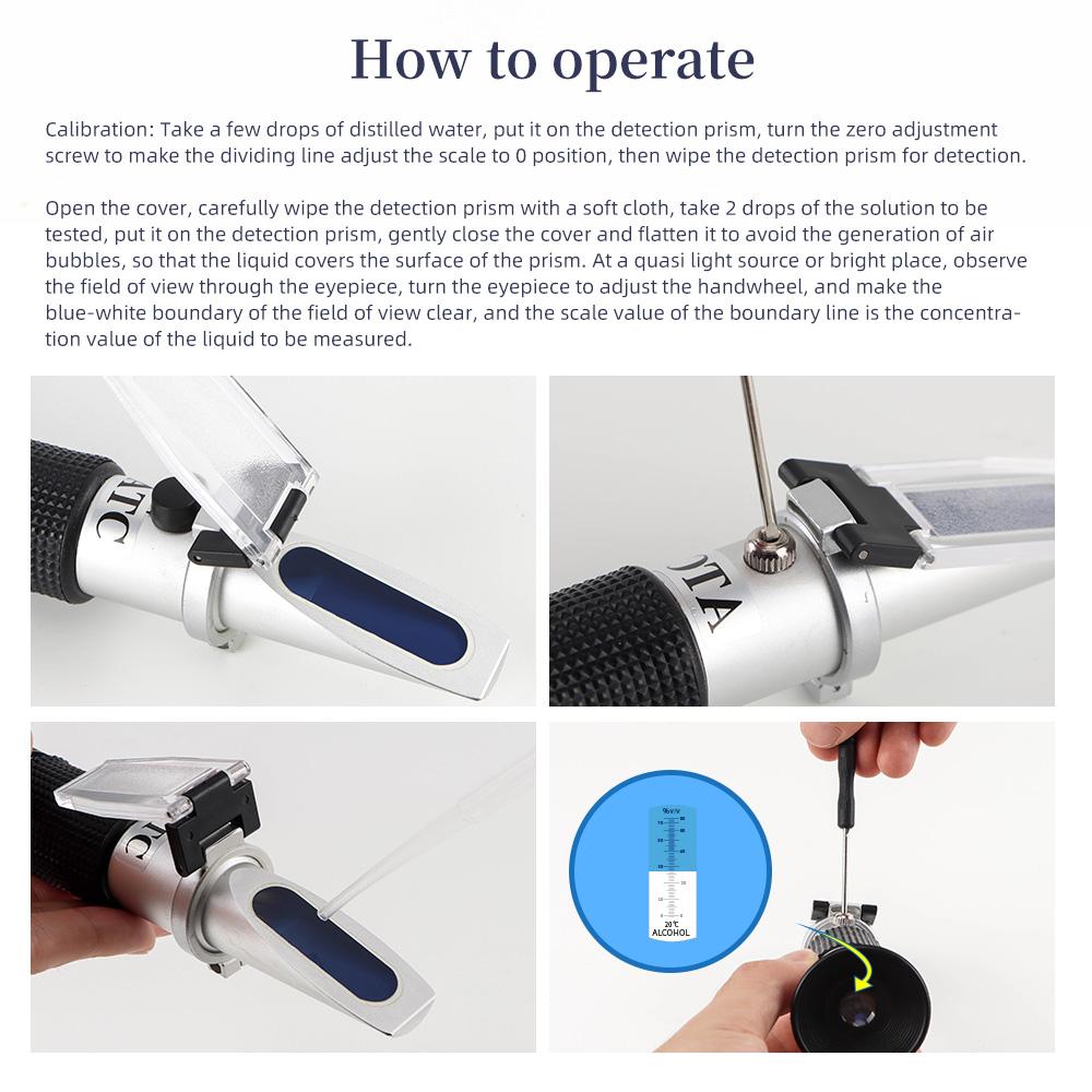 Handheld Alcoholmeter Beer Refractometer Spirits Tester Alcohol 0-80% Portable Alcoholometer Adjustable Manual ATC