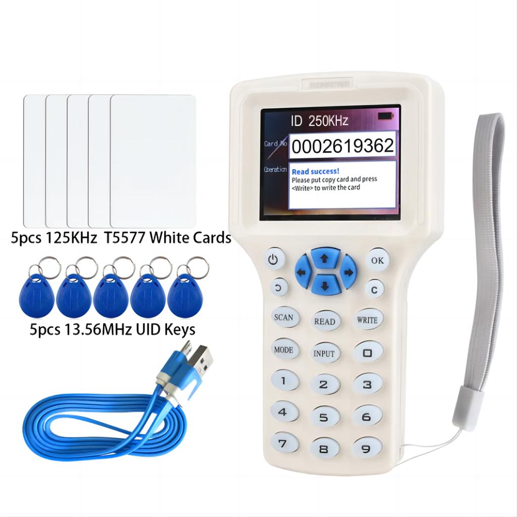 10-Frequenz-NFC-Smartcard-Lese-/Schreib-/Dupliziergerät 125K 13,56 MHz RFID-Kopierer USB-Fob-Programmierer Kopier-verschlüsselter Schlüsselreplikator