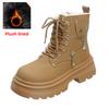 fashion Winter Chunky Platform Combat Boots Women Thick Bottom Plush Warm Ankle Boots Woman Fashion Metal Decor Motorcycle Booties 2024