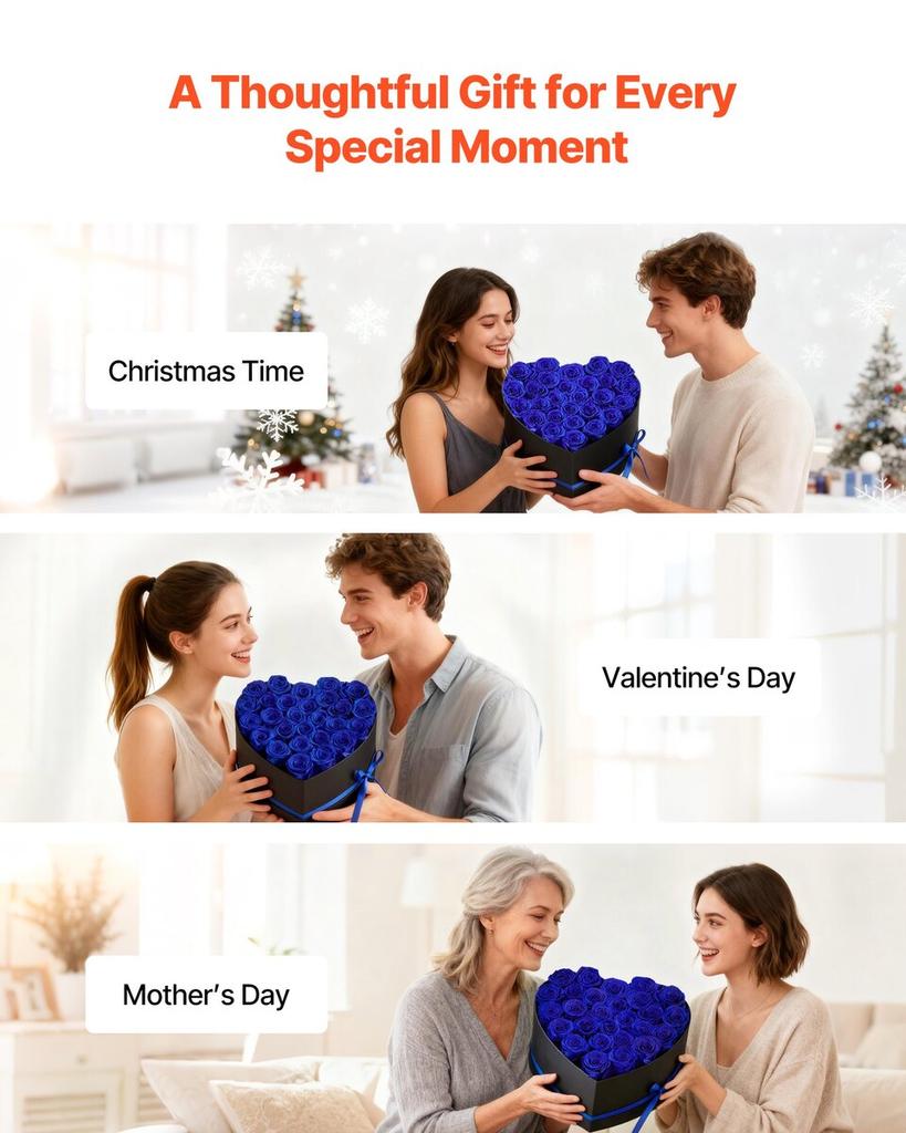 Forever Flowers, 27 Preserved Roses In a Heart Shape Box, Eternal Flowers Immortal Bouquet Birthday Present for Women Her Wife Mothers, Anniversary,