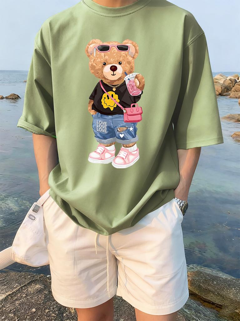 Bear Likes Drink Beverages Printed TShirts Women Summer Cotton Short Sleeve Tees Loose ONeck Soft Tops Basic Woman Clothes
