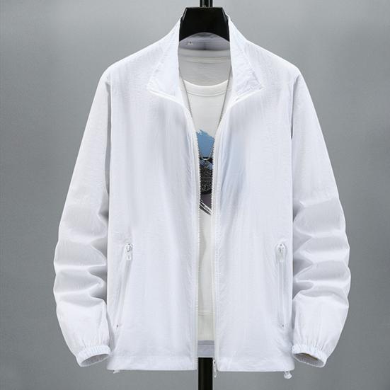 Men Outdoor Jacket Long Sleeves Sun Protection Breathable Solid Color Zipper Closure Anti-UV Ultra-thin Plus Size Cycling Sports Sun Protection Coat