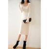 Wool Knitted Retro Bodycon Dress Skirt with Long Sleeves