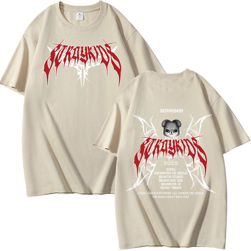 Stray Kids Dominated Peripheral Combination Peripheral Printing Summer Short Sleeve T-Shirt Cotton Loose S хаки