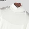 INCERUN Men Casual Turtleneck Long Sleeve Mesh Sheer Patchwork Irregular T-shirts Undershirts