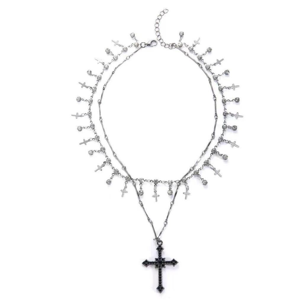 Women's Double Layered Cross Tassel Pendant Clavicle Chain - Stylish Personalized Design