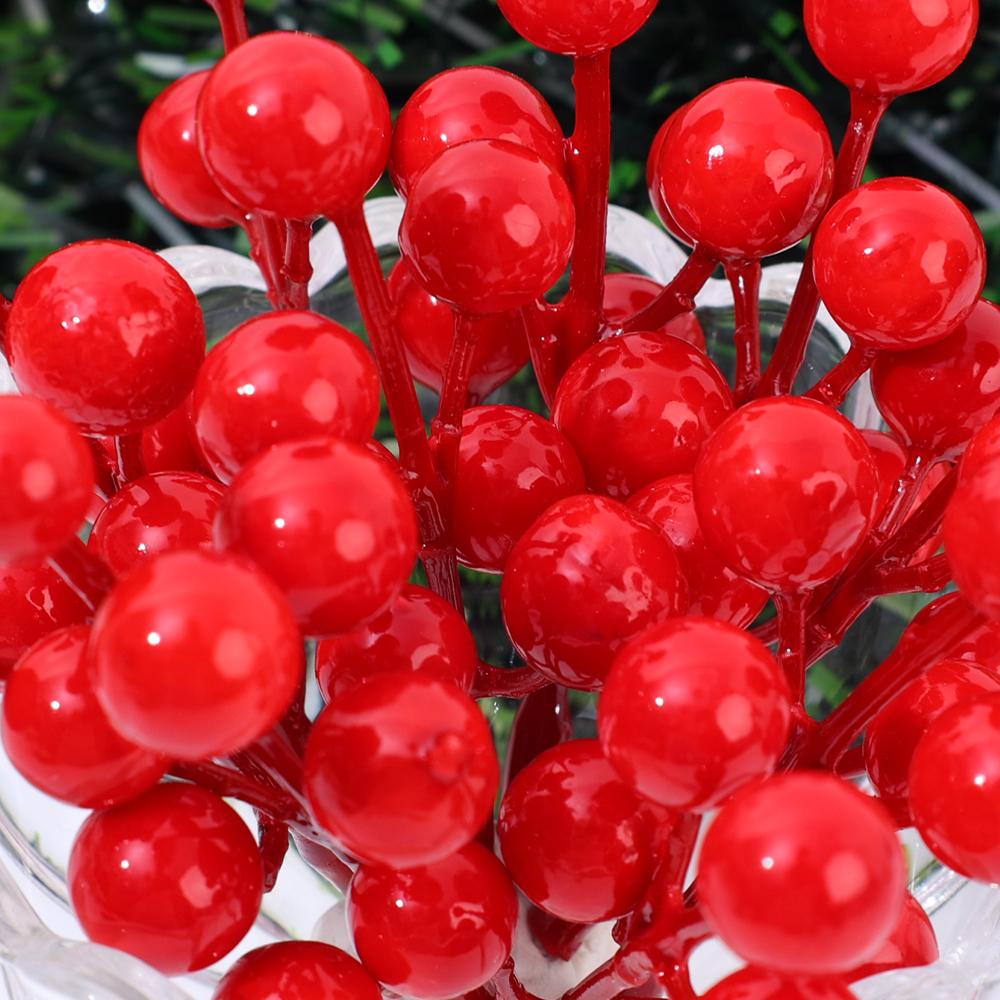 Artificial Berries Christmas Red Berry Branches for Xmas Tree Decoration Party Home Table Ornaments Red Fruit Wreath DIY Gift
