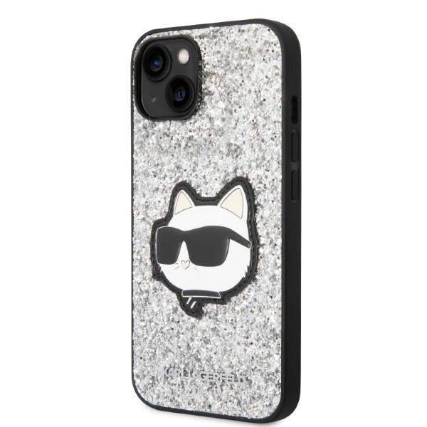 Etui do iPhone 14 Karl Lagerfeld Glitter Choupette Patch srebrny