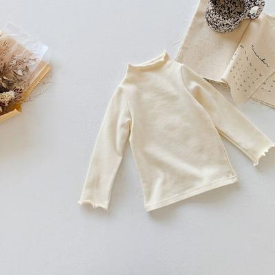 Spring New Children's Wear Semi-high Collar Long Sleeve Base T-shirt with Wooden Ear