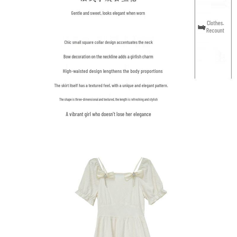 Kleines französisches Retro-Sommerkleid mit Schleife und quadratischem Ausschnitt