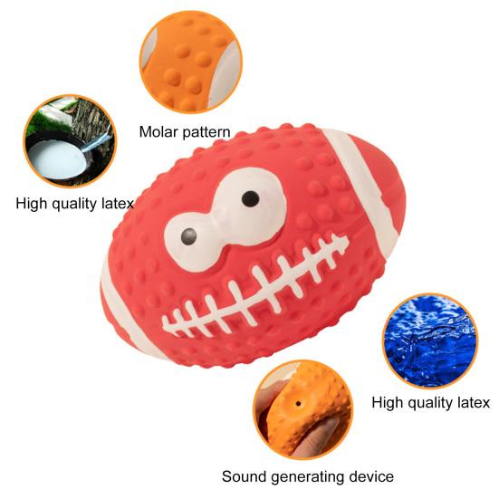 Creative Vibrant Color Squeaky Dog Pete Ball Cartoon Latex Smile Pattern Rugby Dog Toy Bite Resistant Soft Bouncy Grinding Ball Toy