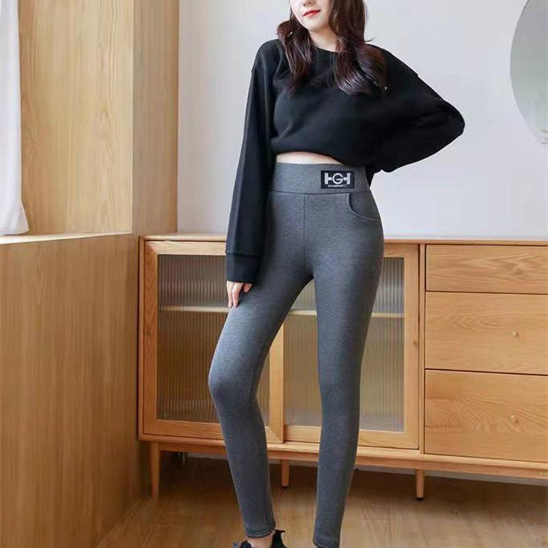 

Зимние женские леггинсы Теплые леггинсы Утолщенный овечий пух Высокая талия Флис Поддерживают ягодицы Брюки для ходьбы Карман S темно серый