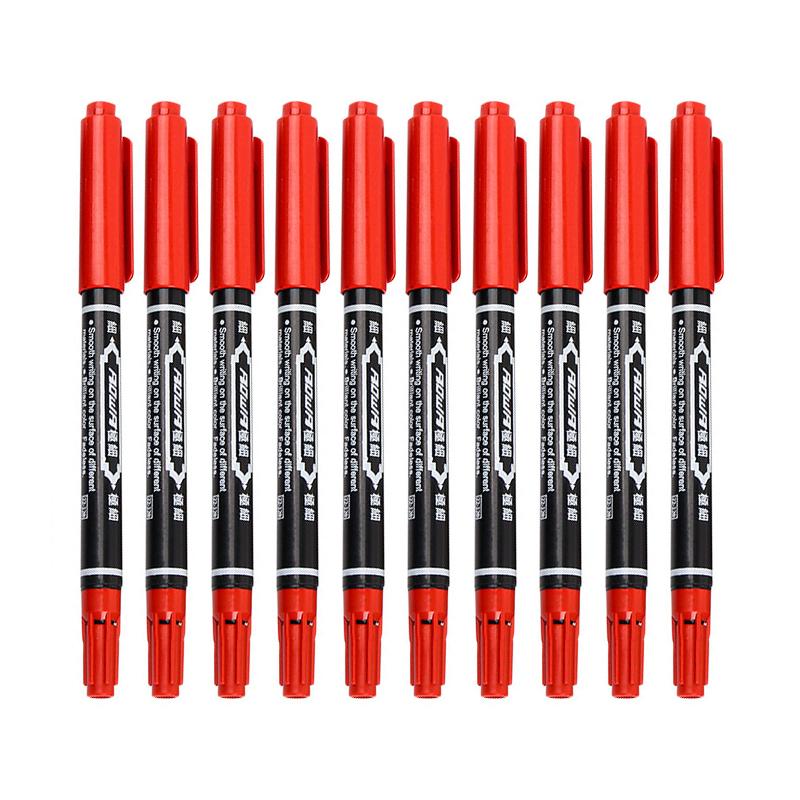 10Pcs/Set Double Sided Permanent Markers Pens Fine Point Waterproof Ink Thin Nib Crude Nib Black Ink School Supplies Markers Pen