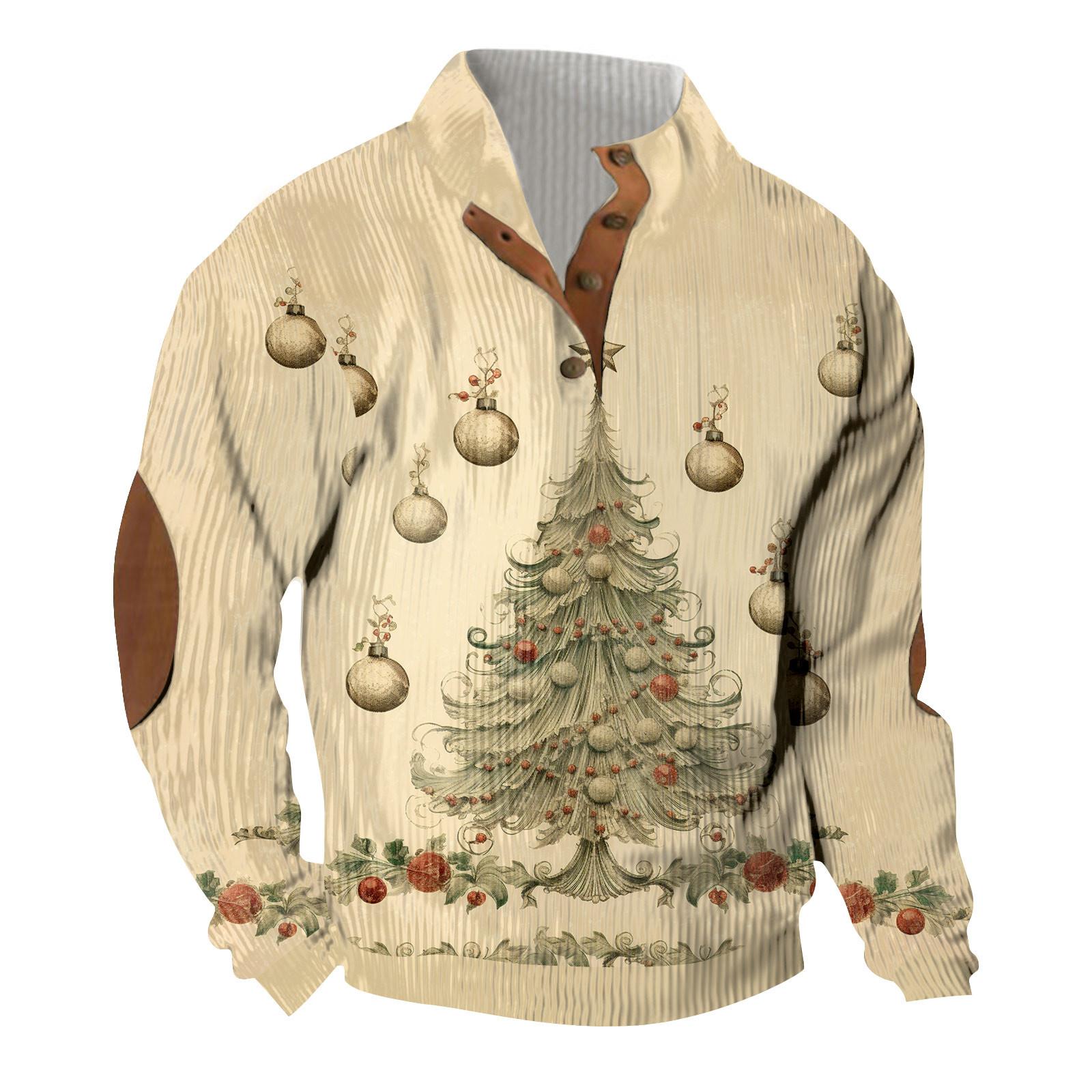 

Різдвяний принт із 3 ґудзиками – чоловіча толстовка зі стоячим коміром, повсякденна толстовка з пряжкою для активного відпочинку L бежевий