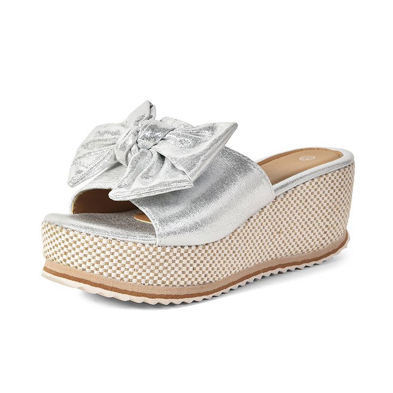 Platform sandals wedge heel women's fashion summer new European and American new large size slippers high heel bow sandals women
