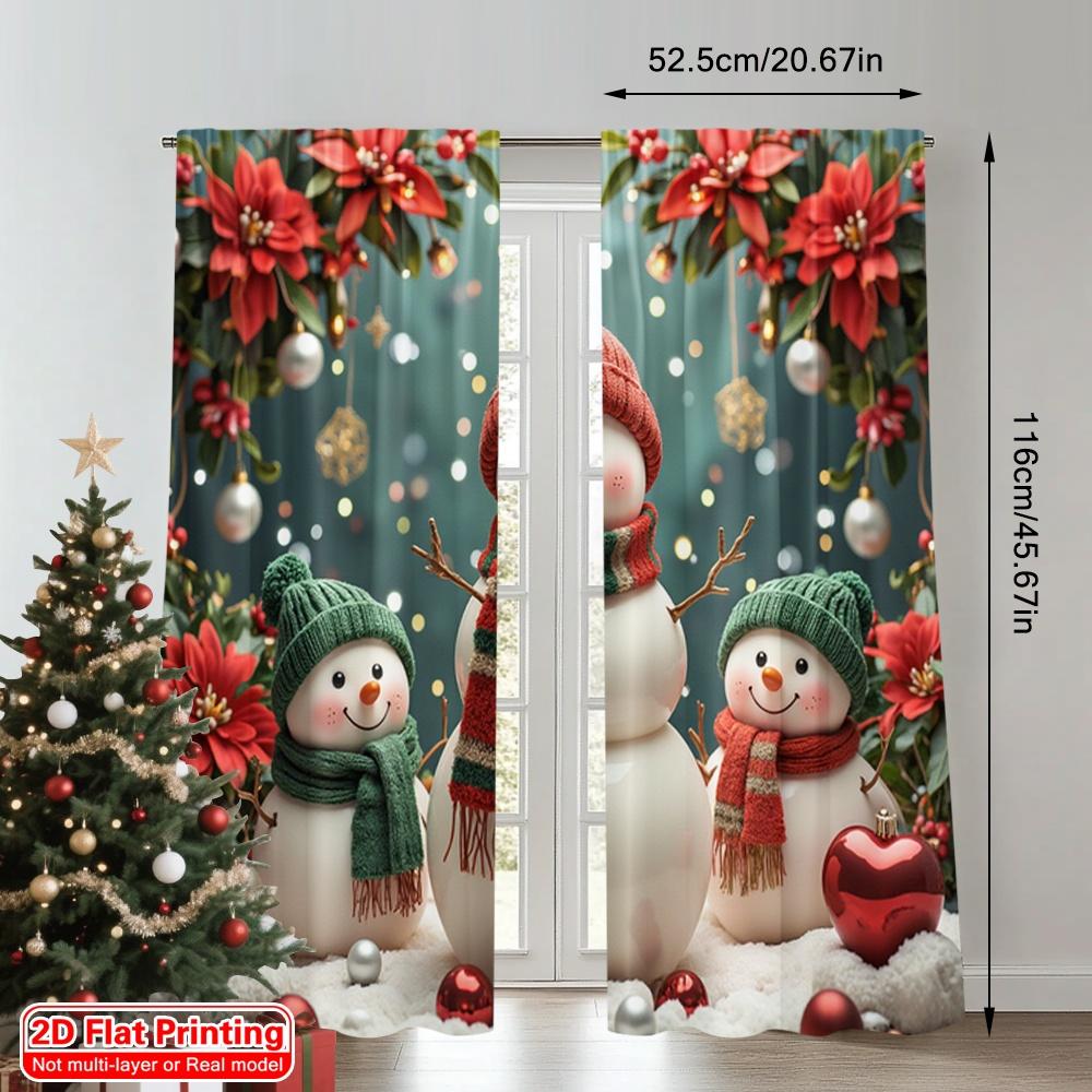 2 stk 2D flattrykk God Jul Populært Gardin Søt Snømann Familie Jul Julestjerne Polyesterstoff Uten