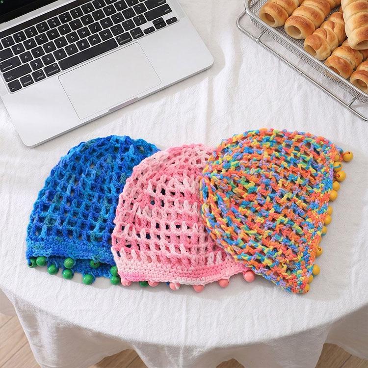 Hand-Knitted Girls' Fishnet Wool Hat for Spring & Autumn