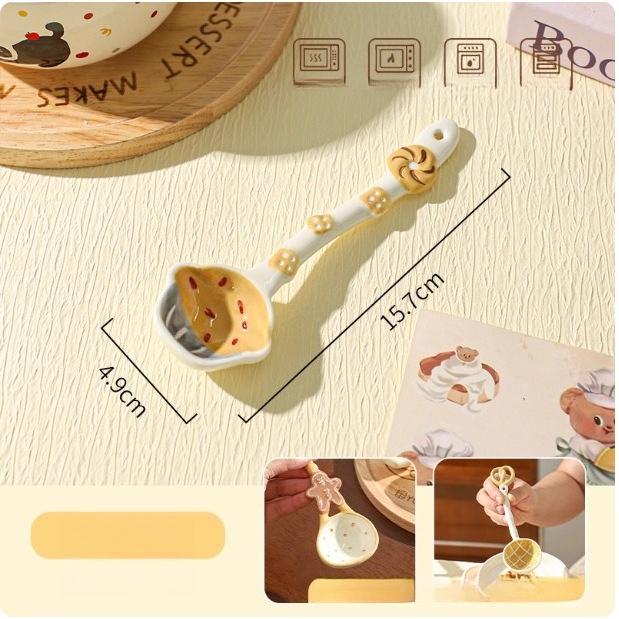 

Cute Ceramic Spoon Long Handled Soup Tableware Kitchen Accessories Household Coffee Dessert Bread Cookies Decor