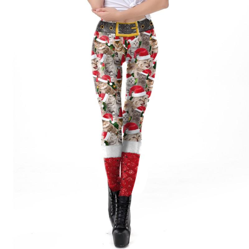 Womens Christmas Striped Print Slim Mid-Rise Leggings Cosplay Bottoms