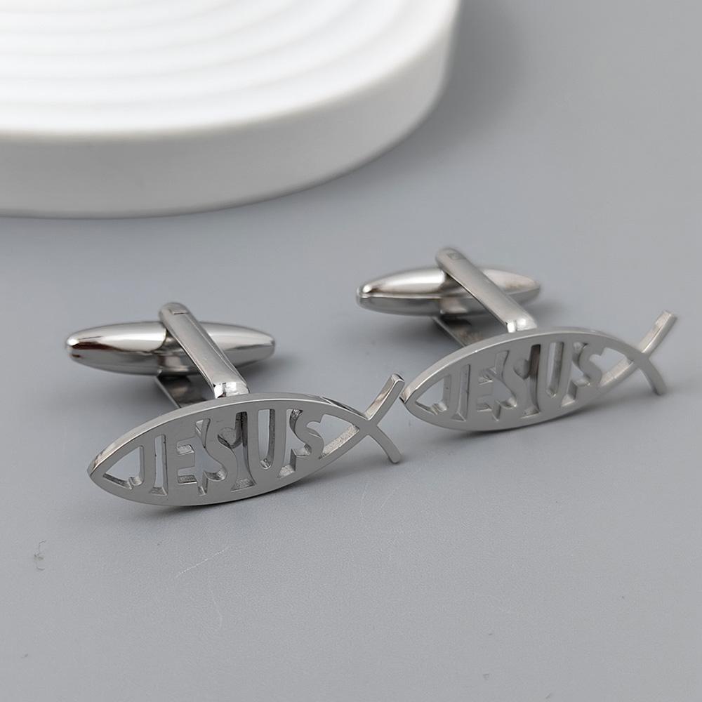 Stainless Steel Jesus Letter Fish Brooch Men's Shirt Suit Badge Pins Fashion Jewelry Accessories Religious Christian Gift