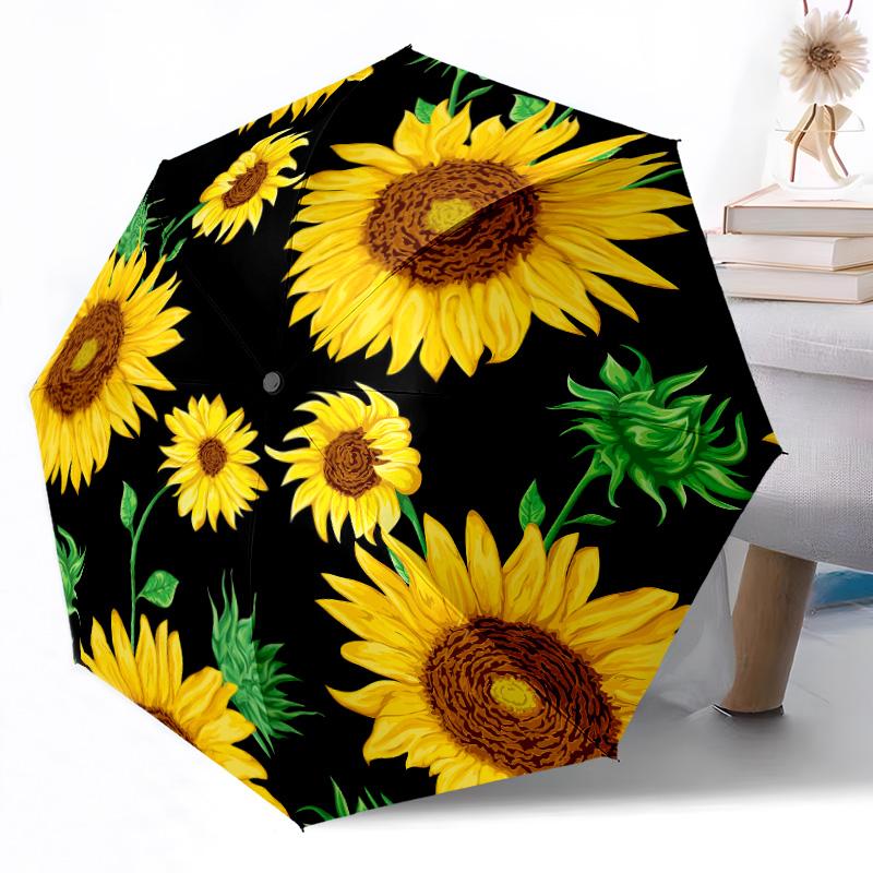 Sunflower Garden Pattern Outdoor Automatic Umbrella Compact 8-Rib Lightweight Durable Everyday Carry Umbrella Accessory Stylish Gift Women