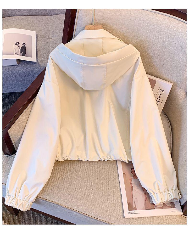 Petite Hooded Windbreaker: Casual Loose-Fit Jacket for Spring/Autumn Women