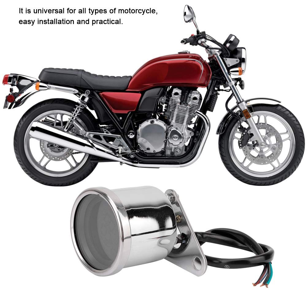 Akozon Tachometer Motorcycle LCD Meter Tachometer Gauge Odometer Speedometer 0-199km/h (Silver Plated)