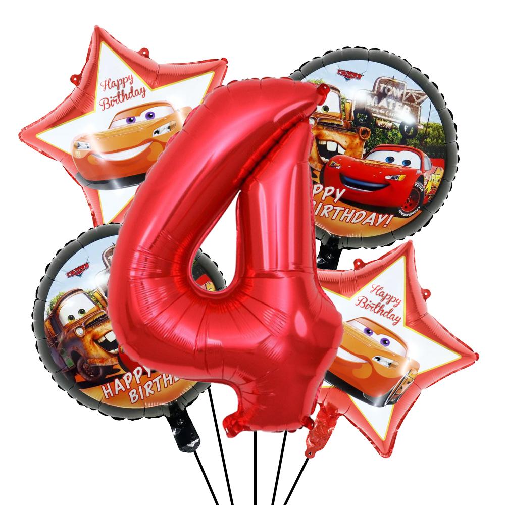 BEPAN Cute Round Five-pointed Star McQueen Car Theme Foil Balloons Set Number 1-9 Balloon Kids Birthday Party Baby Shower Decoration