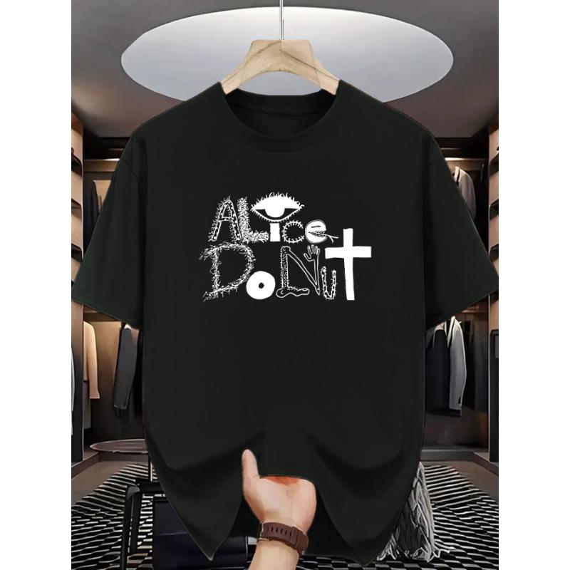 

European sizes Alice Donut Men s Casual Graphic T-Shirt - Bold Alice Donut Print with Eye & Cross Design, Round Neck Short Sleeve Tee S чёрный