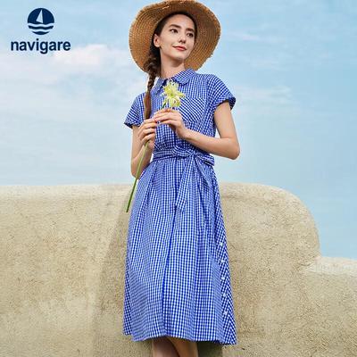 Women's Plaid Cotton Short Sleeve Shirt Dress