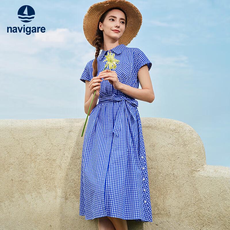 

Navigare Women s Periwinkle Blue Plaid Shirt Dress L