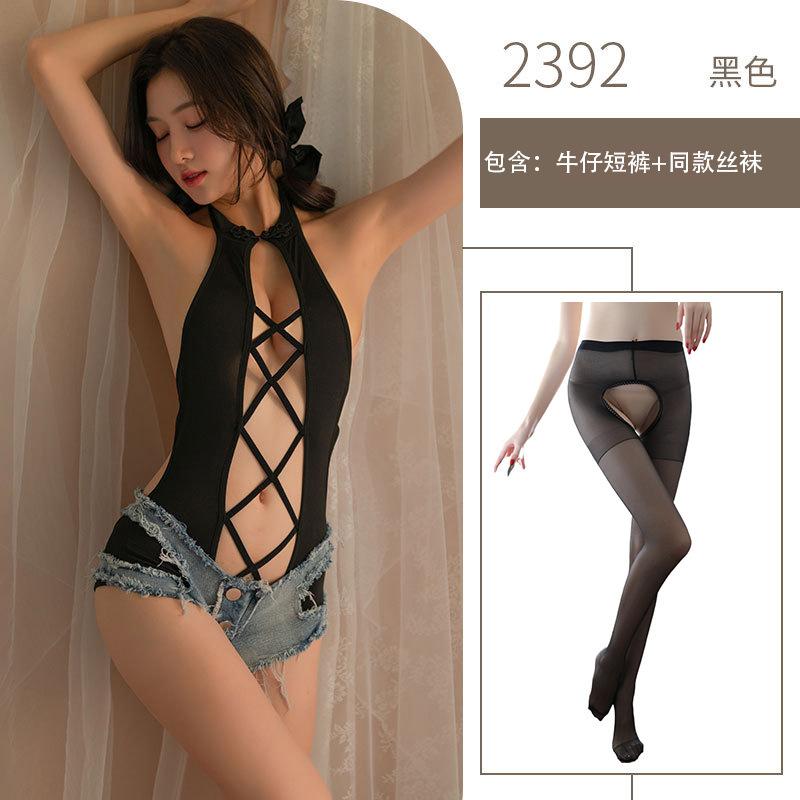 Erotic underwear women's sexy torn copper jeans nightclub low-rise zipper open-file hot pants flirting hot shorts