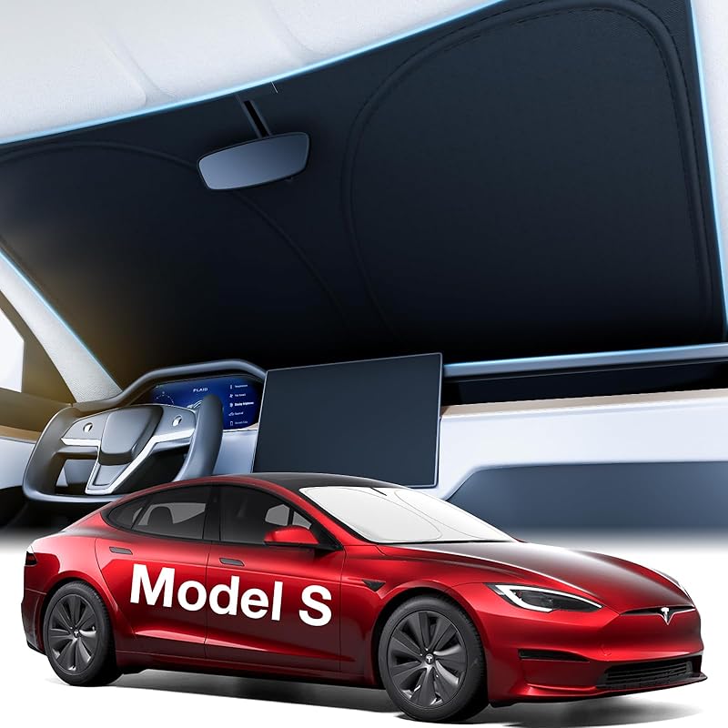 Wigoo 2025 Tesla New Model Y Accessories Windshield Sunshade [OEM Design, 100% Sun Blockage] Foldable Heat Ulation Sunshade With Storage Bag, For