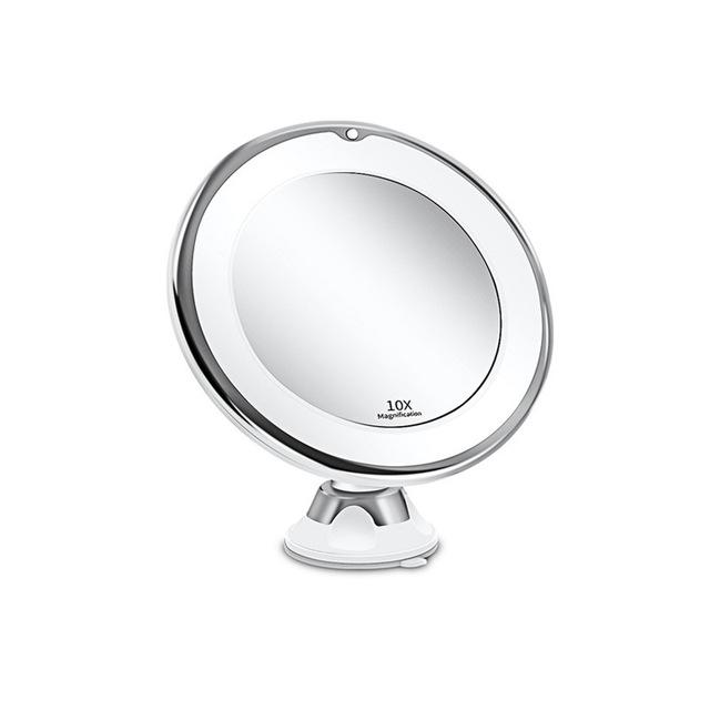 

Flexible Gooseneck Makeup Mirror With LED Light 10X Magnifying Mirror Suction Cup Bright Diffused Light And 360 Degree Swivel