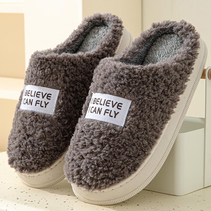Autumn and Winter Platform Plush Slippers for Home Indoor Home Couples Simple, Warm and Comfortable Cotton Slippers