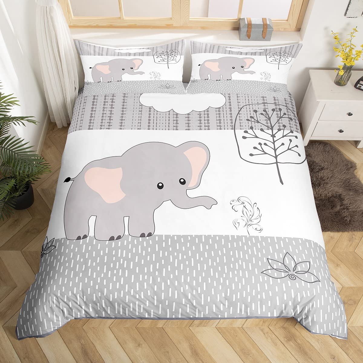 

Elephant Comforter Cover Rainbow Iridescent Duvet Cover Starry Bedding Set Ice Cream Cartoon Quilt Cover,Teal Room Decorative EU Single(135x200cm)