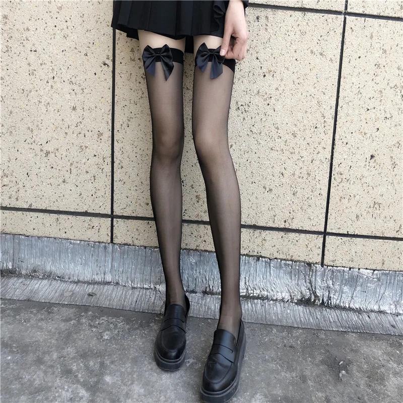 Jk Lolita Nylon Stockings Women Sweet Girls Thigh High Long Socks Japanese Style Kawai Cute Bowknot Summer Thigh High Stockings