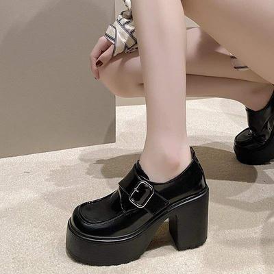 2025 New Autumn Thick Heel Small Leather Shoes Women's Platform High Heel Heightening Loafers French Retro Versatile Single Shoes