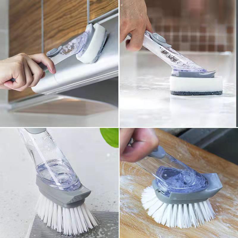 Long-Handle Liquid Dispensing Dishwashing Brush - Non-Stick Oil Cleaning