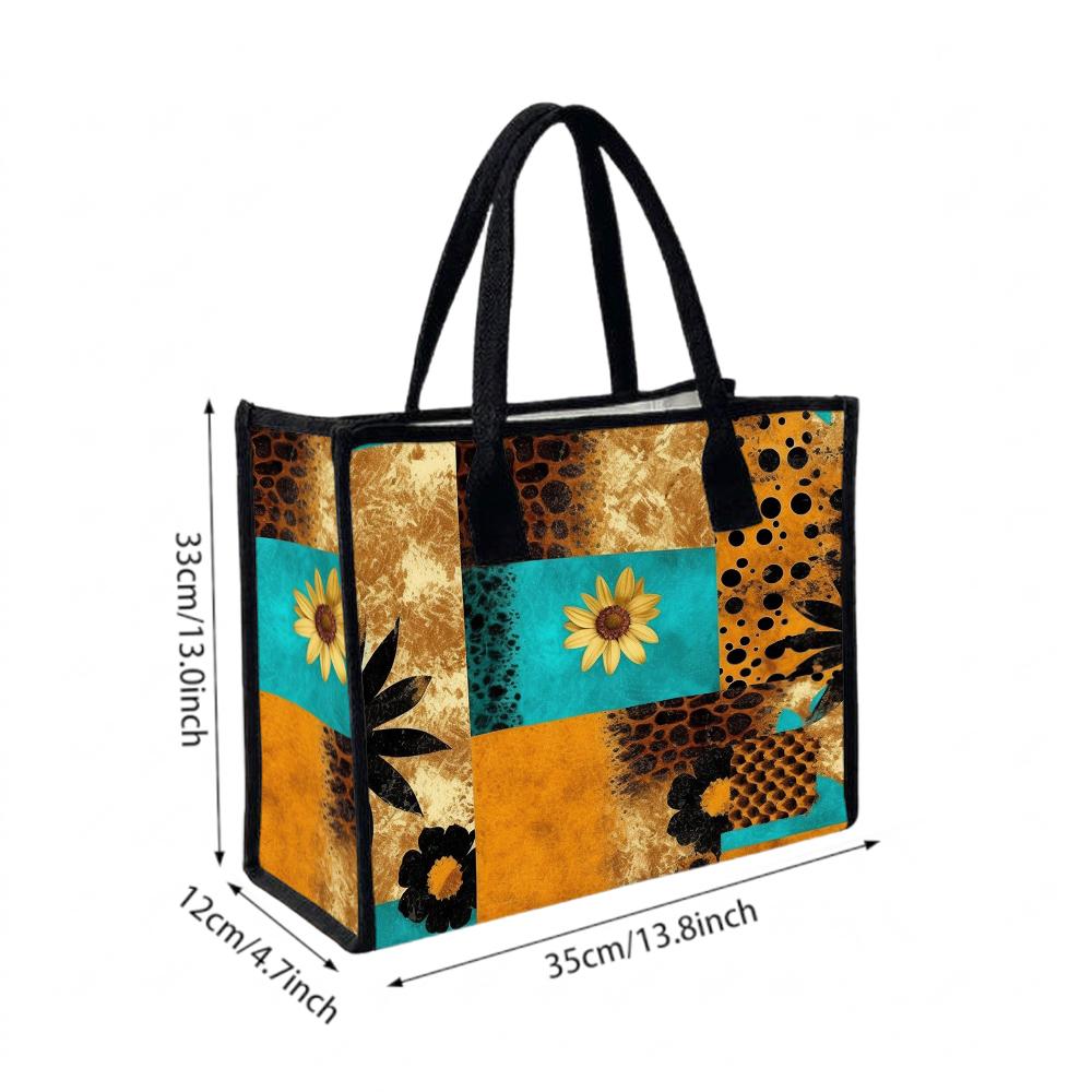 Sunflower Print Tote Bag Fashion Large Capacity Casual Daily Portable Handbag for Women Outdoor Use