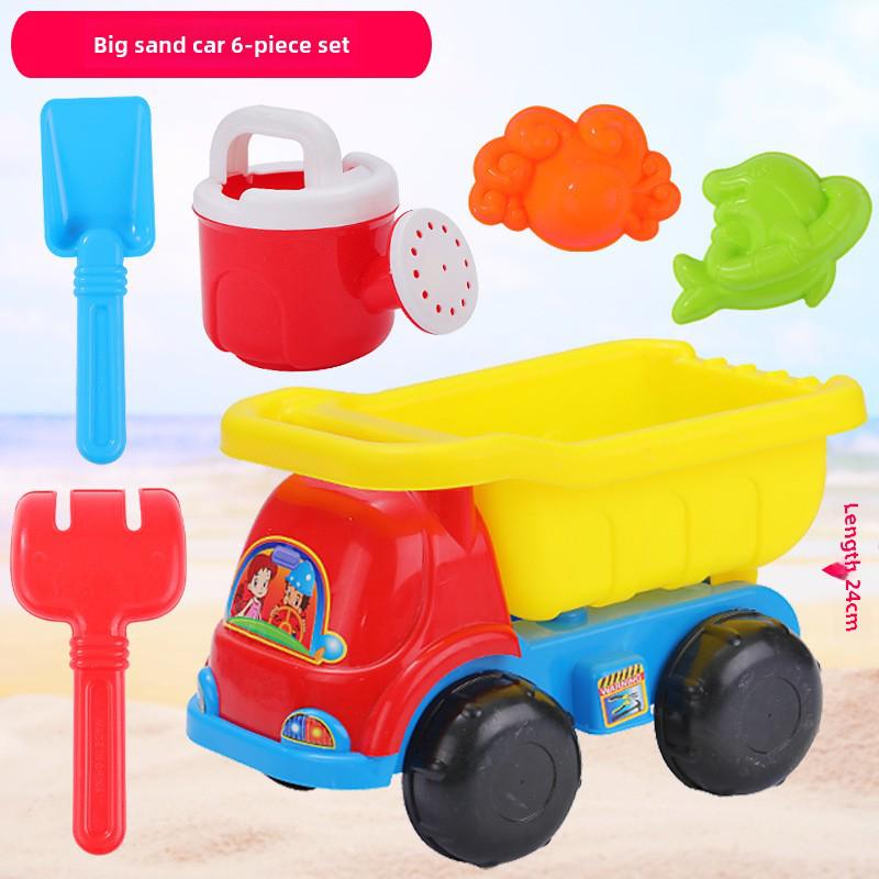 Strandspielzeug-Set für Kinder: Sandwerkzeuge, Sanduhr, Spielzeugauto und Eimer