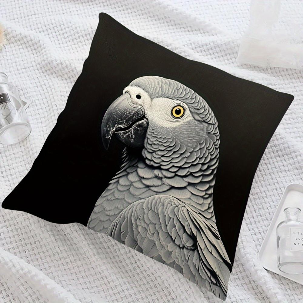 Vintage African Grey Parrot Decorative Pillowcase, Congo Bird Pattern Cushion Cover For Sofa Bed Home Room Decor