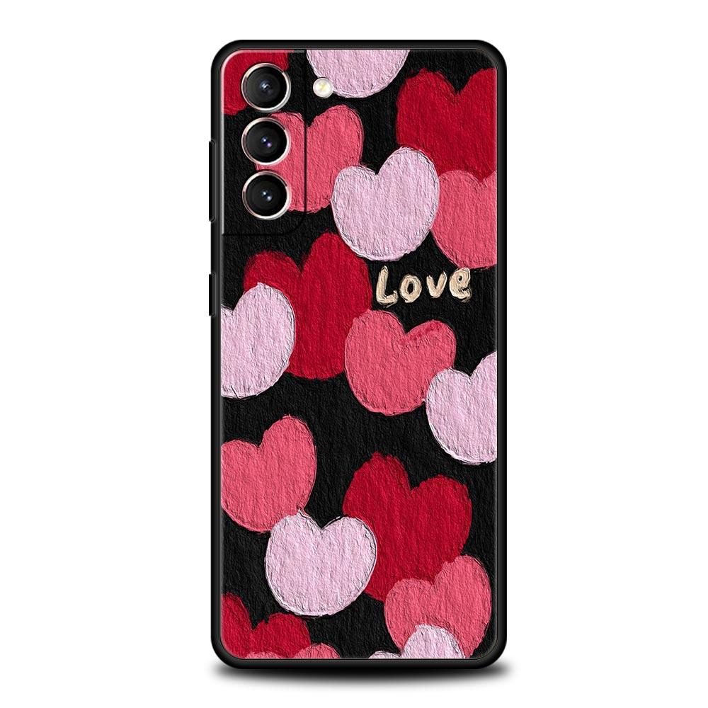 Love Flower Art Phone Case For Samsung Galaxy S24 S23 Ultra S22 S21 S20 FE 5G S10 S10E S9 Plus S8 Soft Silicone Black Cover