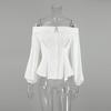 Camisa Branca Sexy Ombro Caído Blusas Femininas Slim Cor Sólida Cintura Marcada Manga Comprida Top Elegante Senhora de Escritório Nova Moda Primavera/Verão 2025