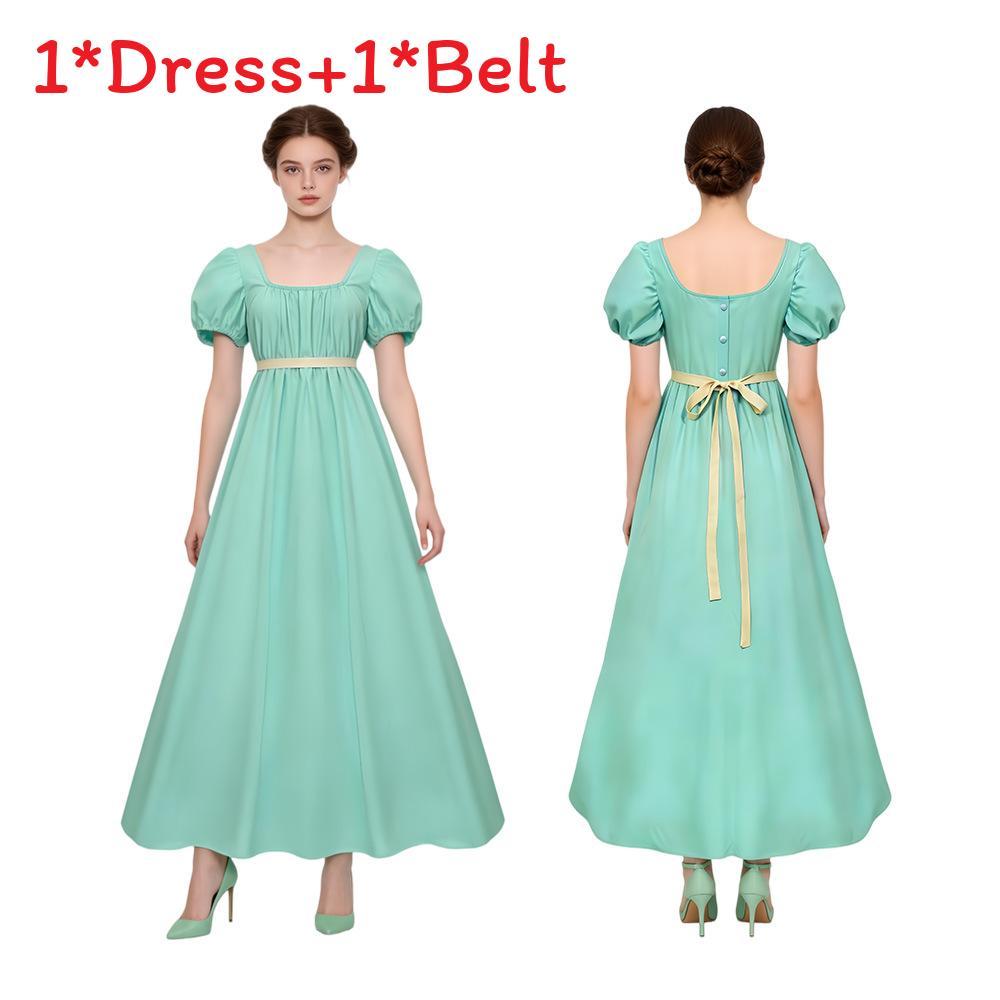 Regency Style Long Dress With Bubble Sleeves In Multiple Colors For Historical Reenactments And Events