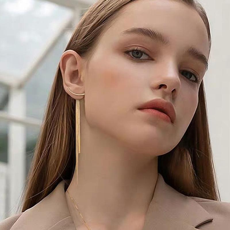 Vintage Gold Color Arc Bar Long Thread Tassel Drop Earrings for Women Geometric Jewelry Accessories