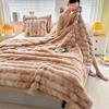 OEING Tie-Dye Faux Rabbit Fur Flannel Blanket