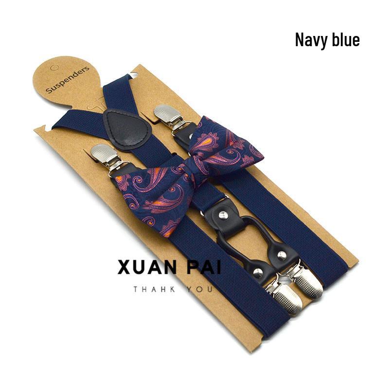 Adult Unisex 4-Clip Elastic Suspenders & Bow Tie Set, Non-Slip, Solid Color, 2.5cm